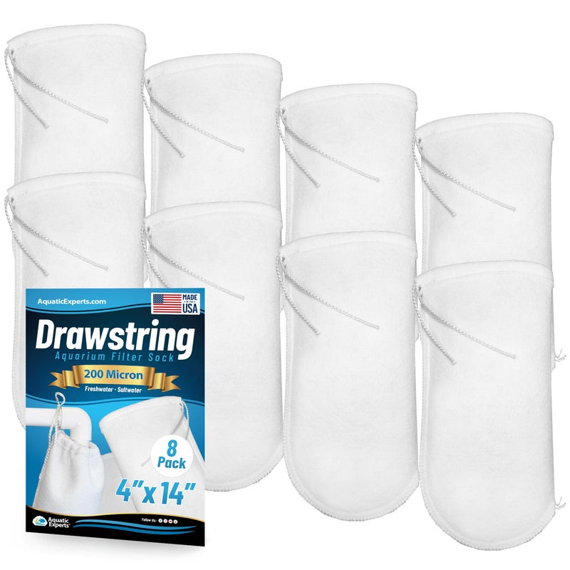 Aquatic Experts 200 Micron Drawstring Filter Sock - Filter Socks for Saltwater Aquarium, Sump Filter Sock, Freshwater Aquarium Filter Sock - Custom Made in The USA (4 inch by 14 inch, 8 Pack) - Image 1